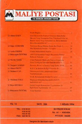 Maliye Postası 1994/ 326
