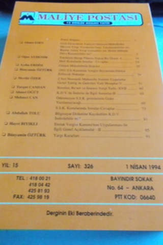 Maliye Postası 1994 / 326