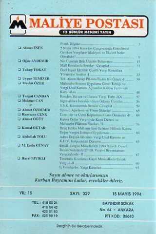 Maliye Postası 1994/ 329