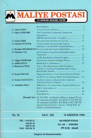 Maliye Postası 1994/ 335