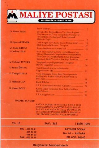 Maliye Postası 1995/ 362