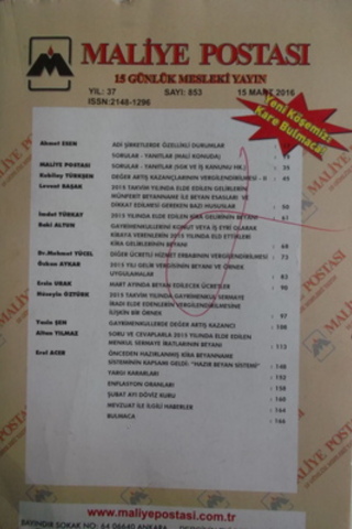 Maliye Postası 2016 / 853