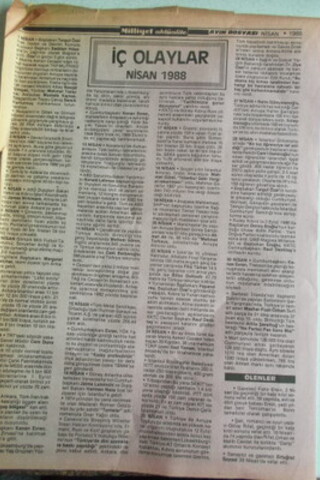 Milliyet Aktüalite Ayın Dosyası İç Olaylar Nisan 1988