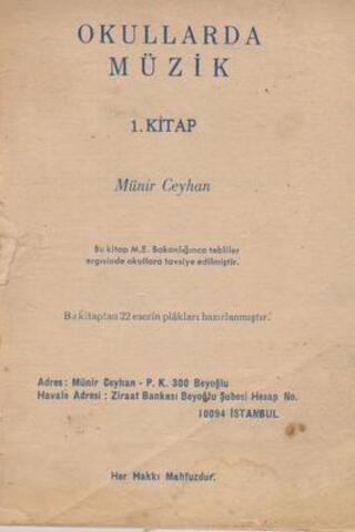 Okullarda Müzik 1.Kitap Münir Ceyhan