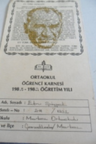 Ortaokul Öğrenci Karnesi 1985-1986 Öğretim Yılı