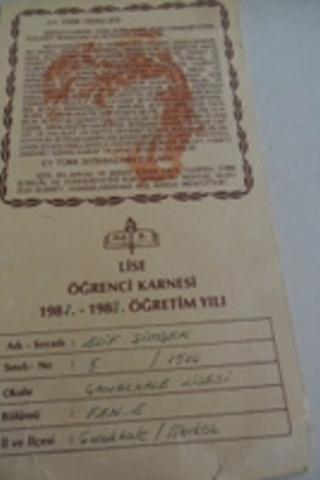 Ortaokul Öğrenci Karnesi 1987-1988 Öğretim Yılı