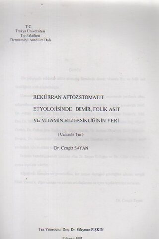Rekkurran Aftöz Stomatit Etyolojiside Demir Folik Asit Ve Vitami B12 E