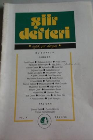 Şiir Defteri Sayı 39