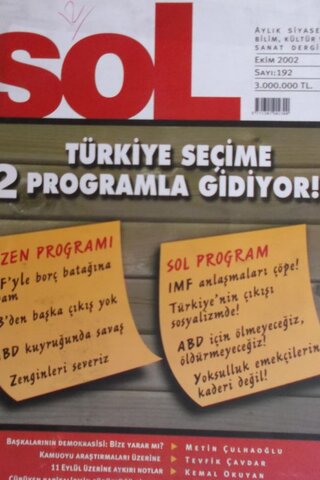 Sol Aylık Siyaset, Kültür ve Sanat Dergisi 2002/192