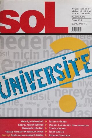 Sol Aylık Siyaset, Kültür ve Sanat Dergisi 2002/193