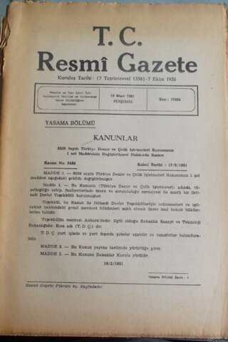 T.C. Resmi Gazete 1981 / Perşebe Sayı: 17284