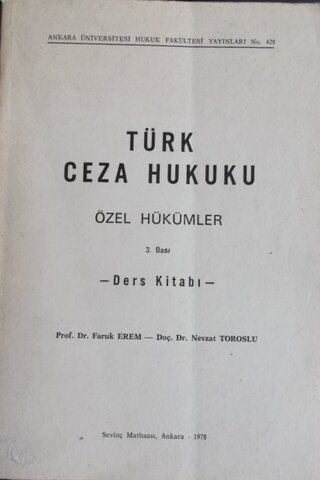 Türk Ceza Hukuku Özel Hükümler Ders Kitabı Faruk Erem