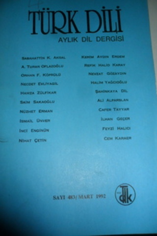 Türk Dili Aylık Dil Dergisi 1992 / 483