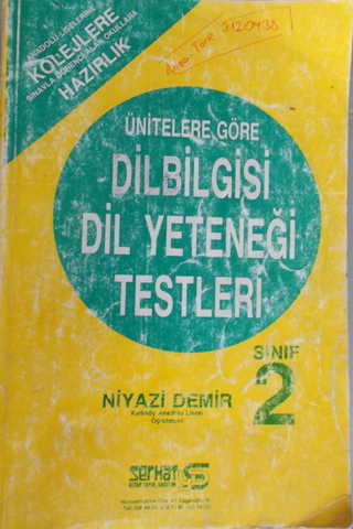 Ünitelere Göre Dilbilgisi Dil Yeteneği Testleri Sınıf 2 Niyazi Demir
