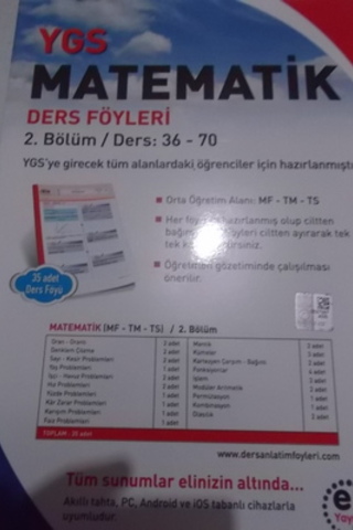 YGS Matematik Ders Föyleri 2.Bölüm / Ders 36-70