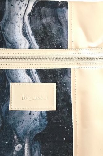 Vegan Deri Detaylı Koton Fermuarlı Mat Çantası - Marble